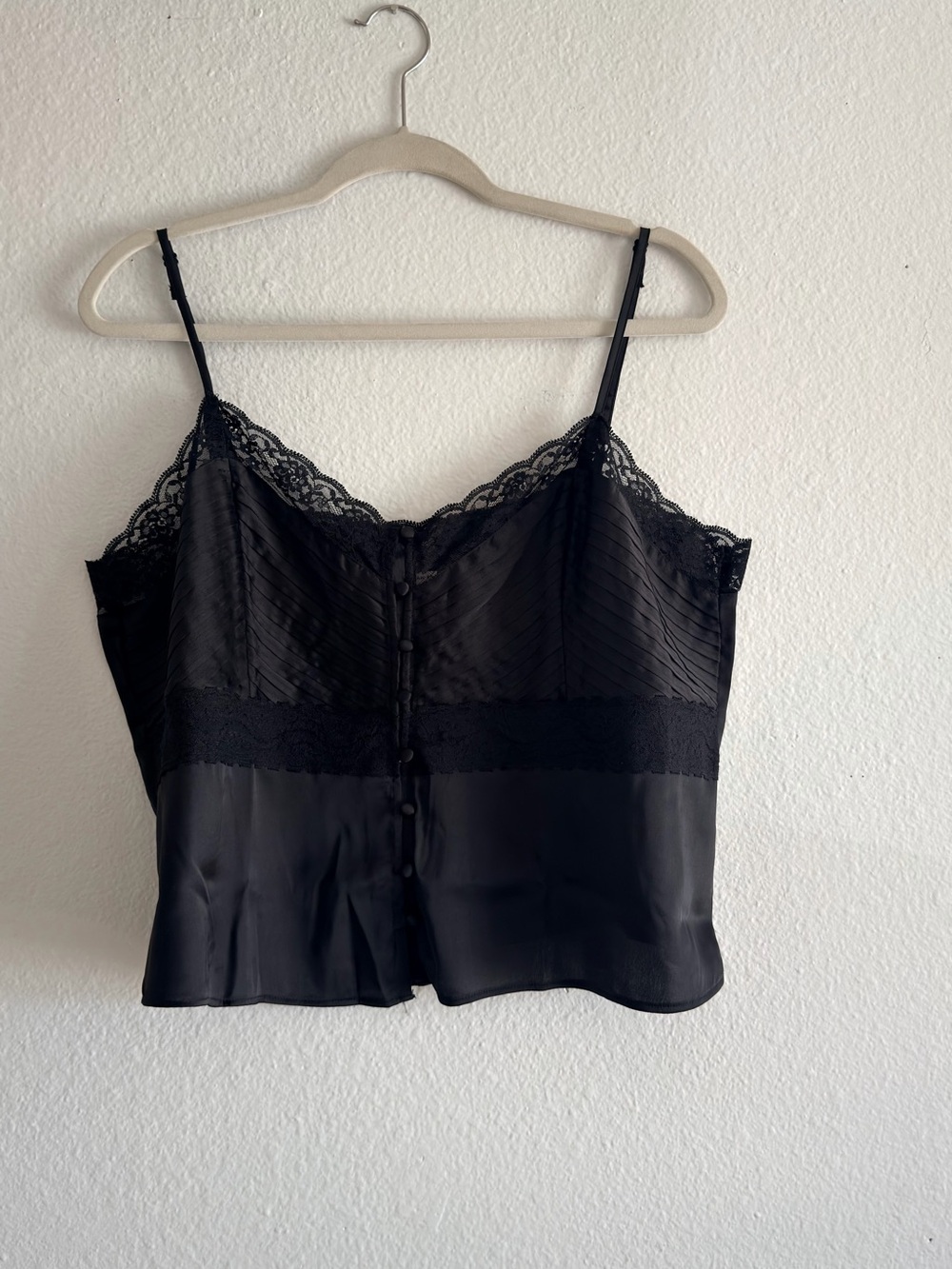 American Eagle Black Lace-Trim Satin Cami